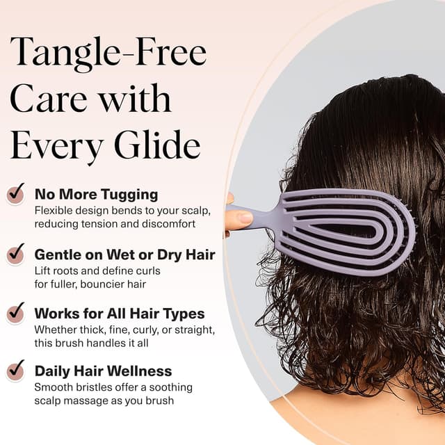 Detalle 2 de Kitsch Detangle Hair Brush – Flexi Flow Detangling Brush for Curly Hair (Soft Violet)