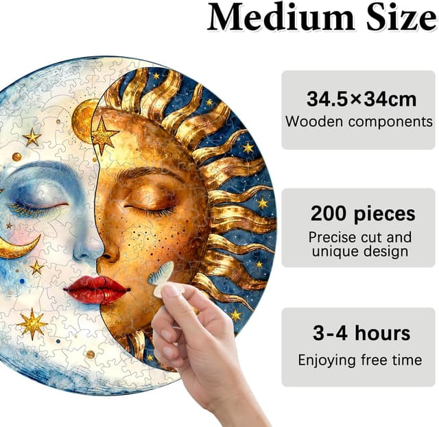 Detalle de Sun and Moon Elements Wooden Puzzles for Adults (200 Pieces) – Circle Puzzle Box