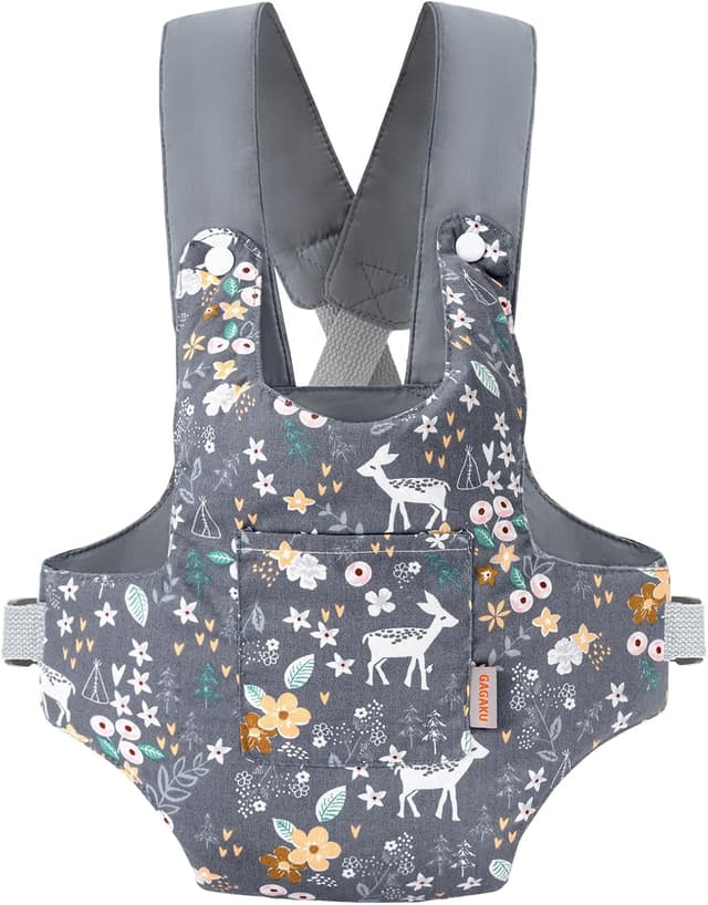 Detalle de GAGAKU Puppentragegurt aus 100% Baumwolle für Baby-Puppen: Schultergurte zum Kreuzen vorn & hinten (Grau Hirsch)