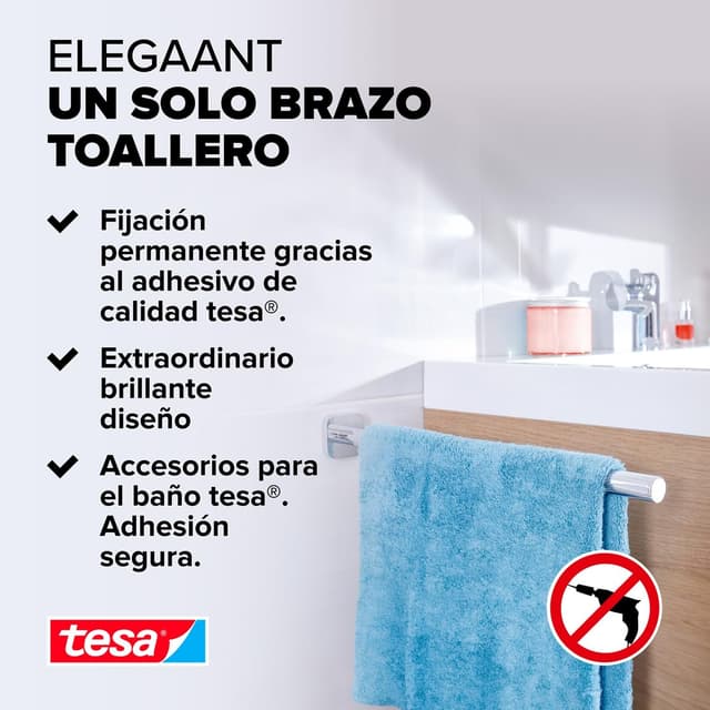 Thumbnail 1 de tesa Toallero Elegant 🧻 Montaje autoadhesivo en metal cromado