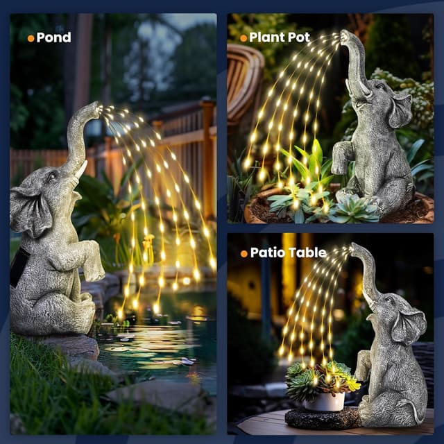 Detalle de GIGALUMI Elephant garden solar light statue 40 cm