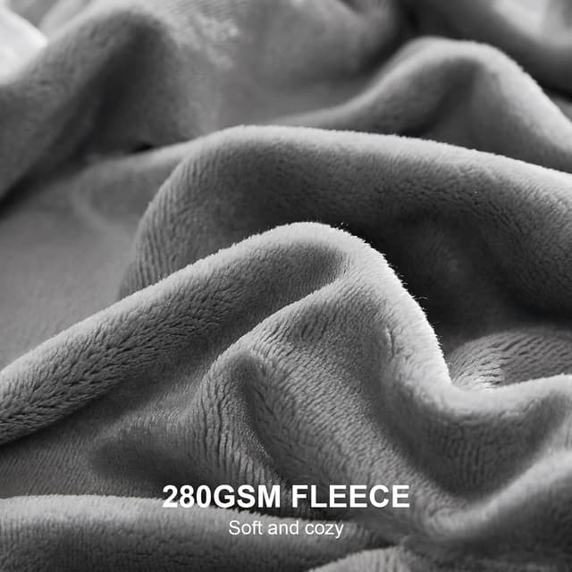 Detalle de EHEYCIGA Grey Fleece Throw Blanket XL 130x178cm for Sofas, Beds and Armchairs