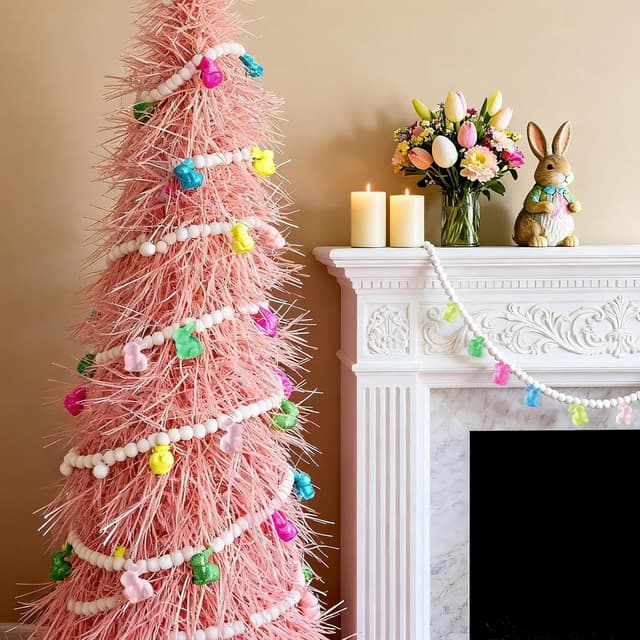 Detalle de BrilliantJo Pompons Girlande mit bunten Hasen (Osterdeko) – zum Aufhängen, ca. 1,8 m