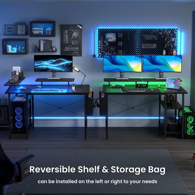 Detalle 2 de DOMSHOCT Gaming Desk with LED Lights & Power Outlets (Reversible) – 100×50cm Corner Style