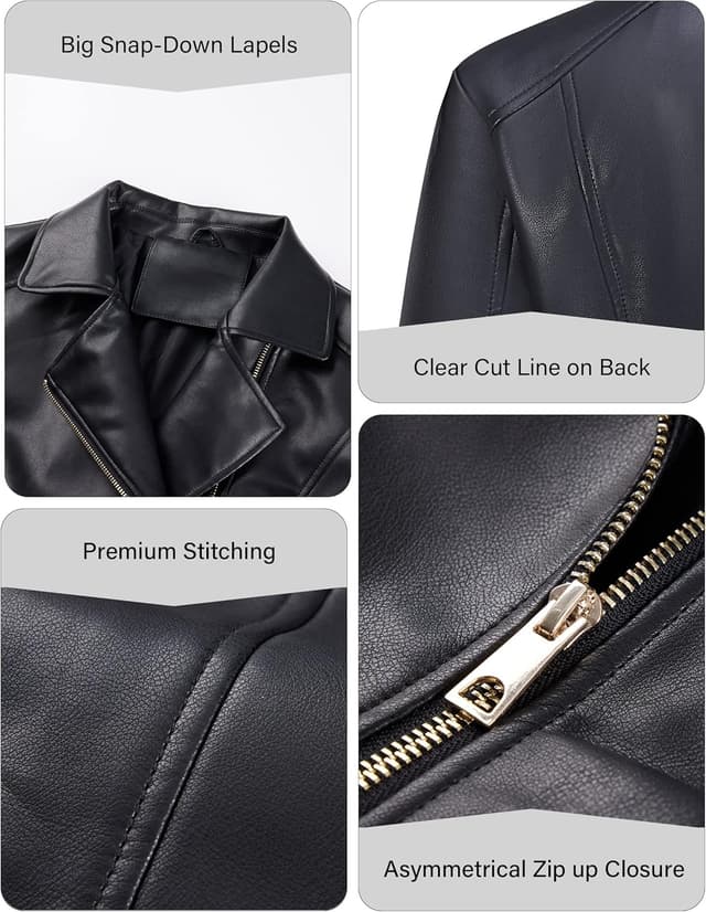 Detalle de Bellivera Women’s Faux Leather Casual Jacket 2025: Lightweight Waterproof & Windproof Motorcycle Coat