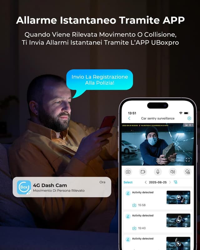 Detalle de NUASI Dash Cam 4G LTE con doppia telecamera anteriore/posteriore 2K + 1080P, GPS, OBD e modalità parcheggio 24/7