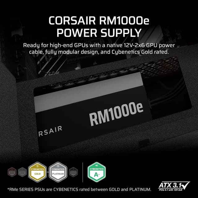 Thumbnail 1 de CORSAIR RM1000e 1000W low-noise ATX power supply 🔌
