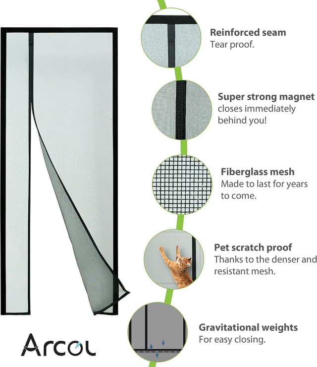 Thumbnail 6 de Moustiquaire magnétique ARCOL pour porte et porte-fenêtre (ouverture latérale, aimant puissant, 85 x 215 cm, noir)