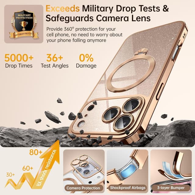 Detalle de 360° Spin CD Stand Phone Case for iPhone 17 Pro with MagSafe Ring (Never Yellow) — Desert Titanium