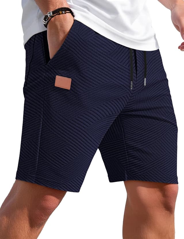Detalle de TARAINYA Textur kurze Herren-Shorts mit Taschen, Kordelzug und Stretch