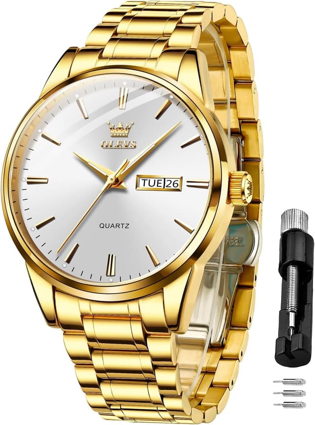 Detalle de OLEVS Herrenuhr 40mm Gold Schwarz Edelstahl