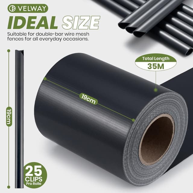 Detalle 2 de Velway Strisce Frangivista in PVC per recinzione a doppio picchetto, 35 m x 19 cm (450 g/m²) con 25 clip