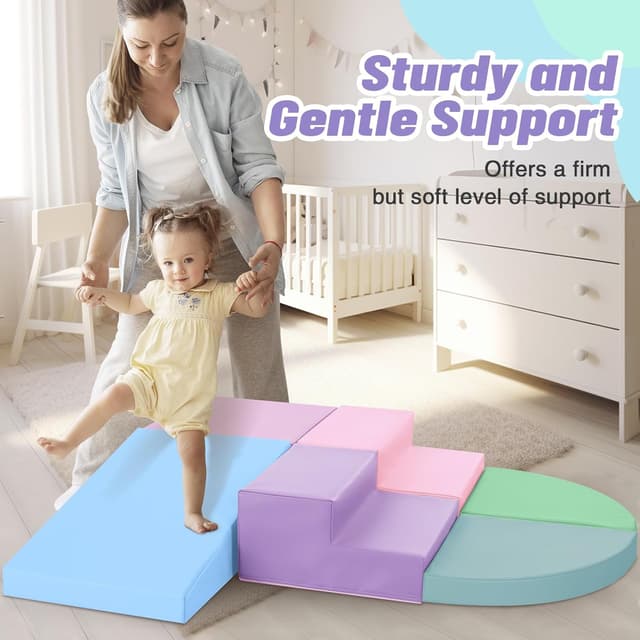 Detalle de Wilwolfer Kids Soft Play Set Indoor (6 PCS) – PU Leather Foam Climbing & Crawling Double Ladder Set