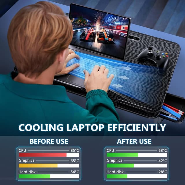 Detalle de iCare Laptoptisch höhen- und winkelverstellbar für Bett, Sofa & Couch (53 x 30 cm, Schwarz)