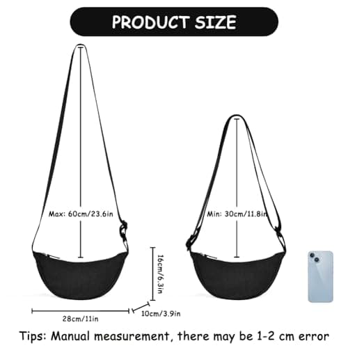 Detalle 2 de Aucuu Bolso bandolera para mujer media luna impermeable en pana (negro) con correa ajustable