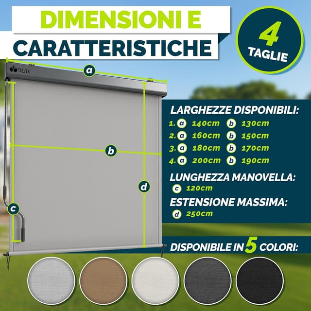 Detalle 2 de tillvex® Tenda da sole verticale 180 x 250 cm con manovella, impermeabile in alluminio