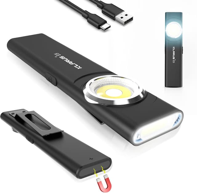 Detalle de Klarus Lampe de travail COB rechargeable USB‑C plate (600 lumens) avec base magnétique et clip