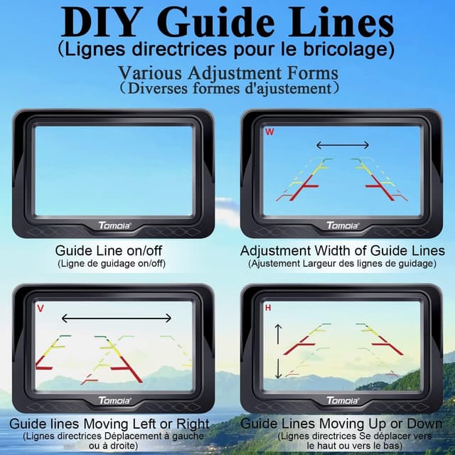 Detalle 2 de Tomoia T1 Plug-and-Play Reversing Camera Kit with 4.3 inch Monitor, HD 1080P Colour Night Vision and DIY Guide Lines