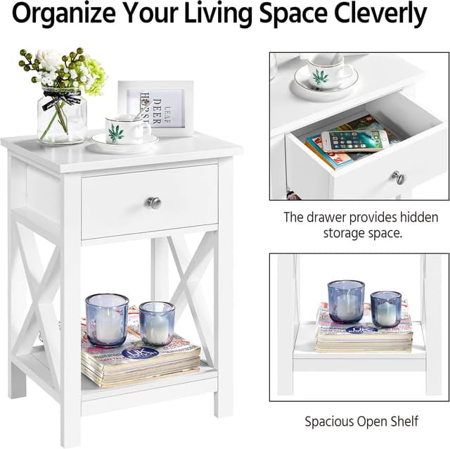 Thumbnail 4 de Yaheetech Mesitas de Noche 2 piezas con cajón y estante 40x30x55 cm