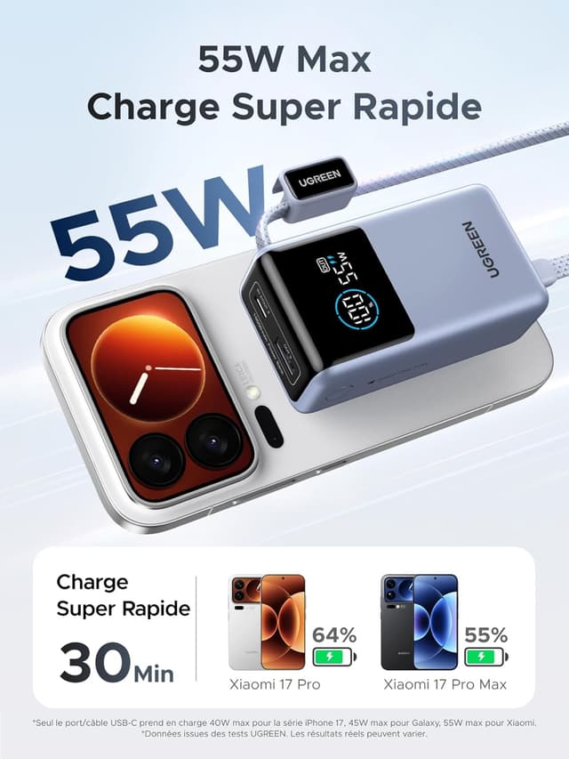 Thumbnail 1 de UGREEN Nexode 55W Batterie externe 10 000 mAh avec câble USB‑C intégré