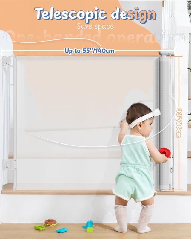 Detalle 2 de Retractable Stair Gate 55" Mesh Barrier