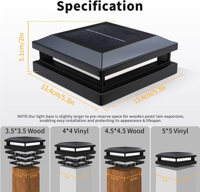 Thumbnail 6 de Spacelumen 4 Pack Solar Post Cap Lights for Outdoor Posts (IP65, Auto On/Off) – Dual Warm/Cool White