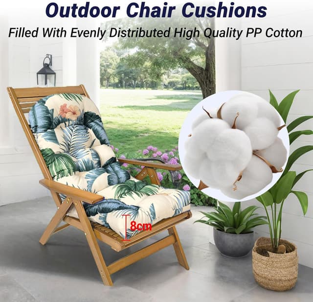 Detalle de GOZYLA Replacement Cushions for Outdoor Furniture (Waterproof) – High Back Patio Chair Pads, 110 x 50 cm