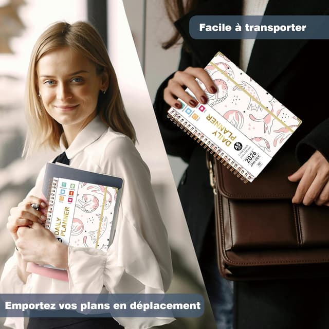 Thumbnail 6 de NEYSA Agenda 2026 semainier spiralé A5 (janvier à décembre) avec autocollants, stylo et onglets mensuels