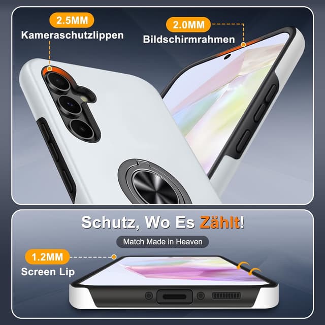 Detalle de Vaki Handyhülle für Samsung Galaxy A35 5G mit 360° magnetischem Ringständer und Schutzfolie (Silber)