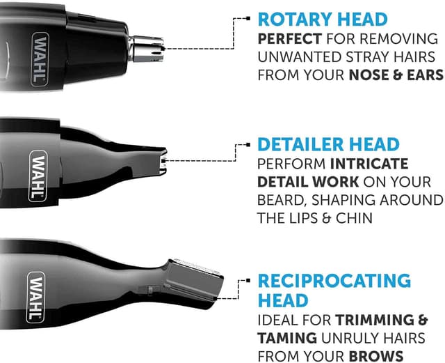 Detalle de Wahl 3 in 1 Personal Trimmer – Rechargeable nose hair, eyebrow and facial hair trimmer (black)