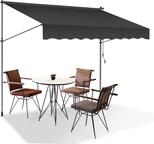 Detalle de Eulenke Klemmmarkise Balkonmarkise 400 cm – Markise ohne Bohren mit Handkurbel, grau