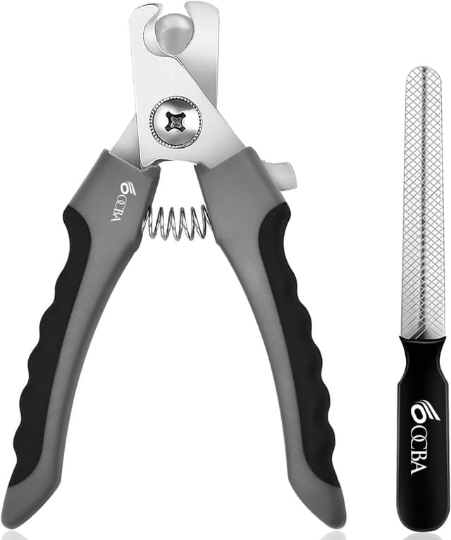 Detalle de OCBA Dog Nail Clippers with Safety Lock, Adjustable Guard & Nail File (Large) – Grey/Black