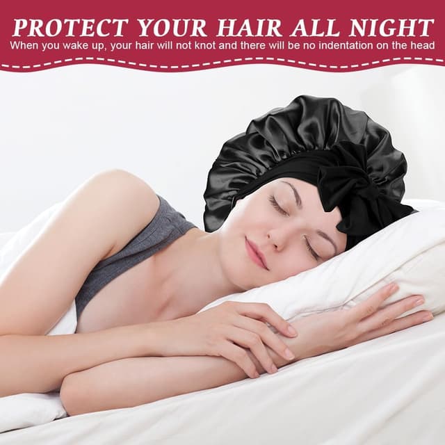 Thumbnail 6 de ACWOO Bonnet de nuit ajustable en satin et soie pour protéger les cheveux pendant le sommeil