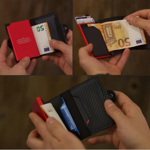 Detalle de Moneyhold portafoglio uomo slim con protezione RFID, porta carte e portamonete (fino a 10 tessere)