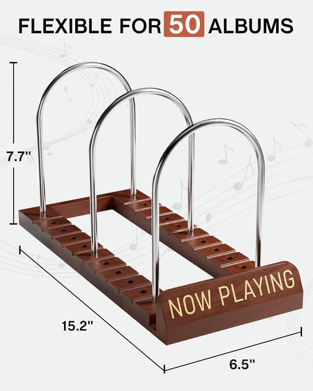 Detalle 2 de BS-VOG Now Playing Vinyl Record Stand (50 LP) – wood spinning record holder with non-slip grooves
