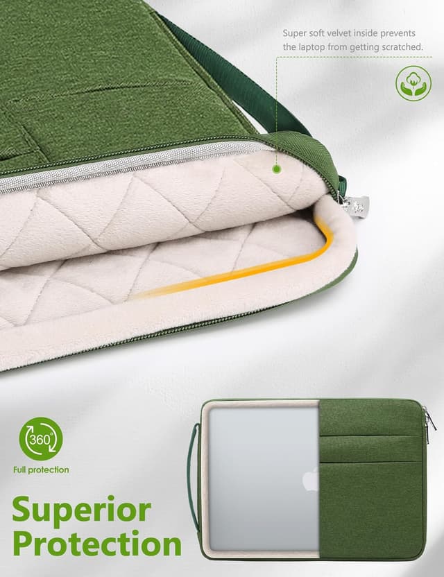 Detalle de HYZUO Laptophülle 17–17,3 Zoll (45 x 34 x 3 cm) mit 3 Fronttaschen, Grasgrün