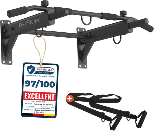 Detalle de DH FitLife 4-in-1 Wall-Mounted Pull Up Bar (Chin-Up Bar, 3 Hooks & Expansion Anchors) – Up to 200 kg
