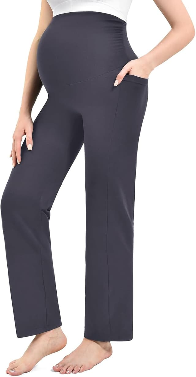 Detalle de Walifrey Umstandshose Damen Weites Bein mit Taschen – bequeme Schwangerschaftsmode mit stützendem Bund