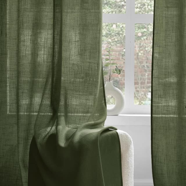 Detalle 2 de Woaboy Leinen-Gardinen Matcha Grün (Halbtransparent) mit Ösen, 2er-Set 140x225 cm