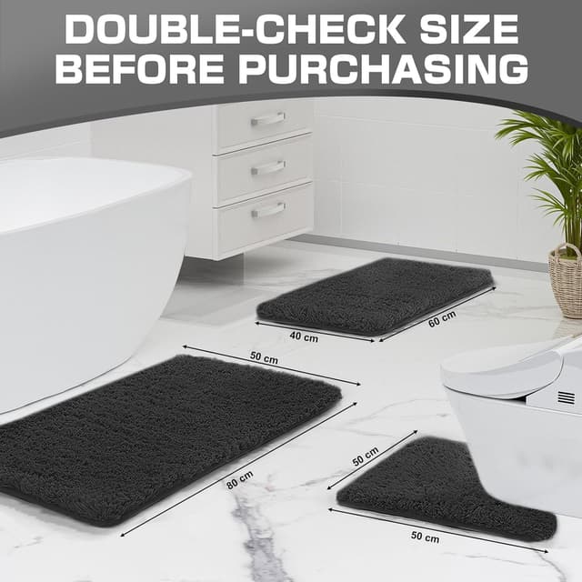 Detalle 2 de wyewye Tapis de bain en microfibre super absorbante (2 cm) Noir 50 x 80 cm