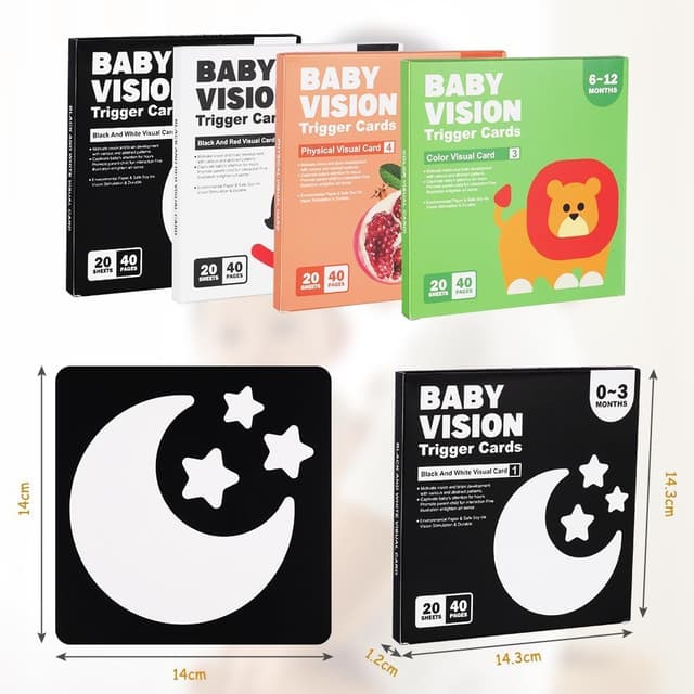 Detalle 2 de Aolso Flash Cards Giochi Neonato, 80 pezzi ad alto contrasto (bianco e nero e colorate) per stimolazione visiva