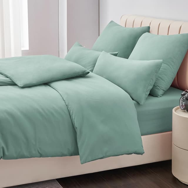 Thumbnail 6 de Aisbo Bettwäsche 135x200 4-teilig Salbei/Grün aus Mikrofaser mit Reißverschluss (ÖKO-TEX), Kissen 80x80