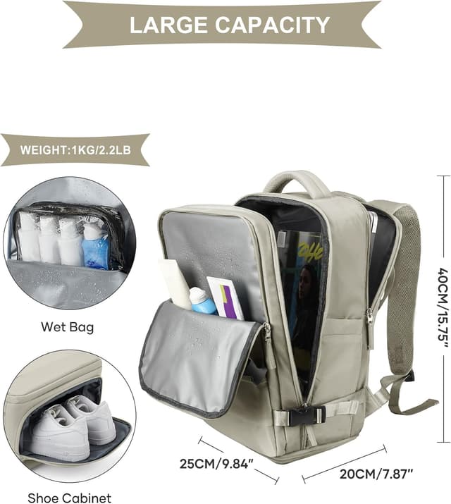 Detalle 2 de SZLX 40x20x25cm Underseat Cabin Bag Backpack for Ryanair & EasyJet (14-inch) – Waterproof Travel Luggage Bag, Grey/Brown