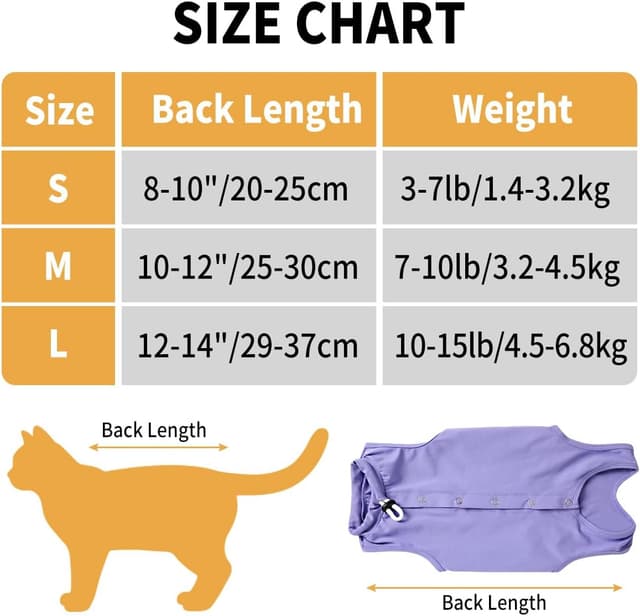 Detalle de Poiinvc Combinaison de récupération pour chat après opération (violet) – taille L