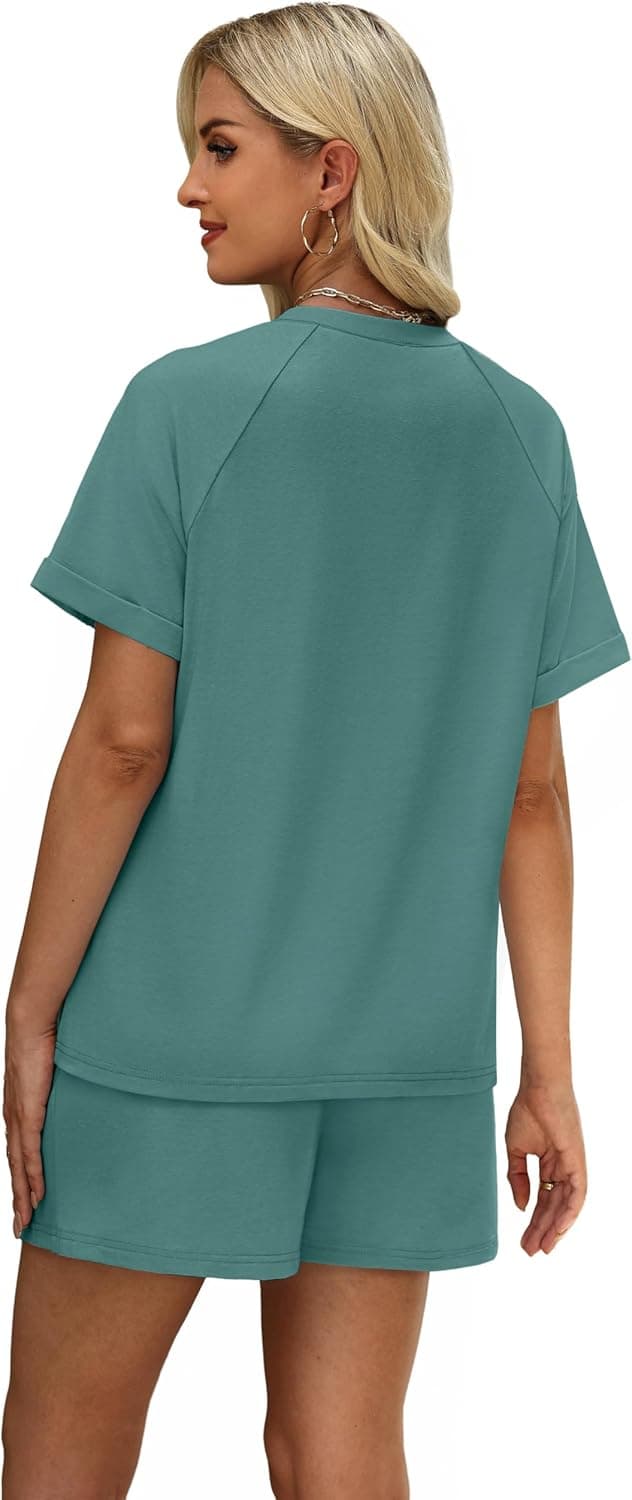 Detalle de WIHOLL Two-Piece Short Sets for Women — Casual Short Sleeve Crew Neck Lounge Matching Set
