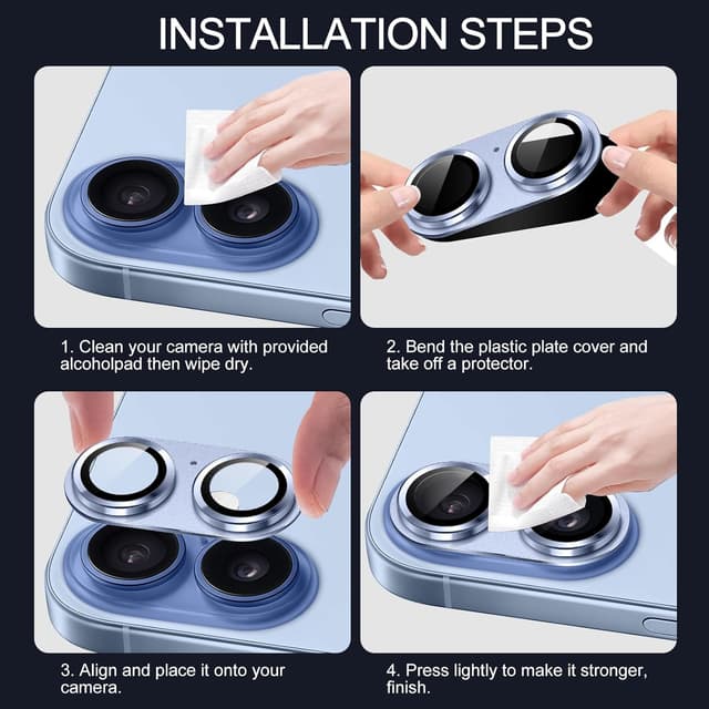 Thumbnail 6 de LanQii Kameraschutz für iPhone 17 mit 9H Panzerglasfolie (Metall-Linsenprotektor) – Blau