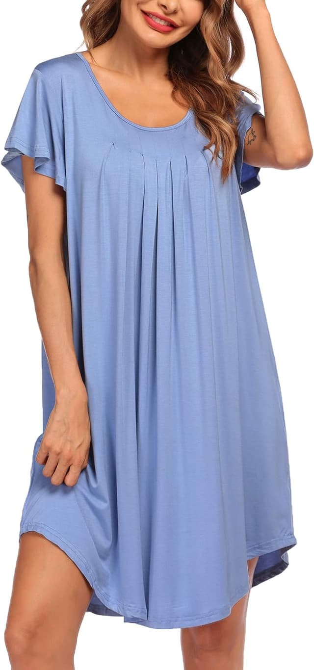 Thumbnail 6 de Chemise de nuit femme Ekouaer à manches courtes (grande taille) S-3XL, col rond et coupe décontractée