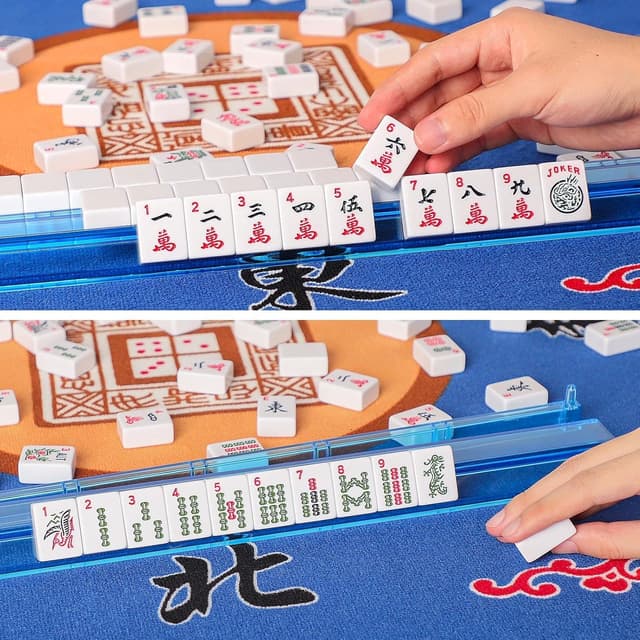Detalle 2 de GUSTARIA American Mahjong Game Set (166 Premium White Tiles) with All-in-One Color Racks & Carry Bag