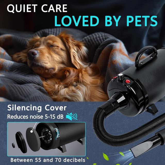 Detalle 2 de Blanlody Dog Hair Dryer Blaster 3800W Pet Grooming Hair Dryer (Low Noise, 4 Nozzles, Black)