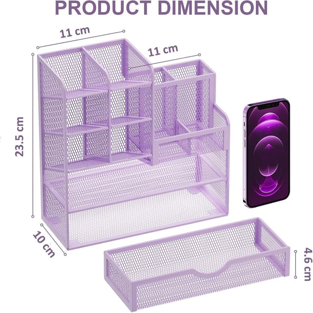 Detalle de Marbrasse Organizer Scrivania in Rete con scomparti inclinabili e cassetto, viola
